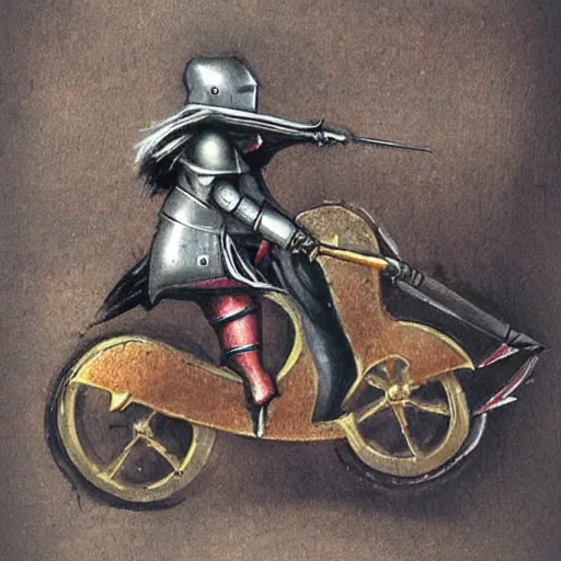 Image similar to medieval knight riding on a motorcycle
