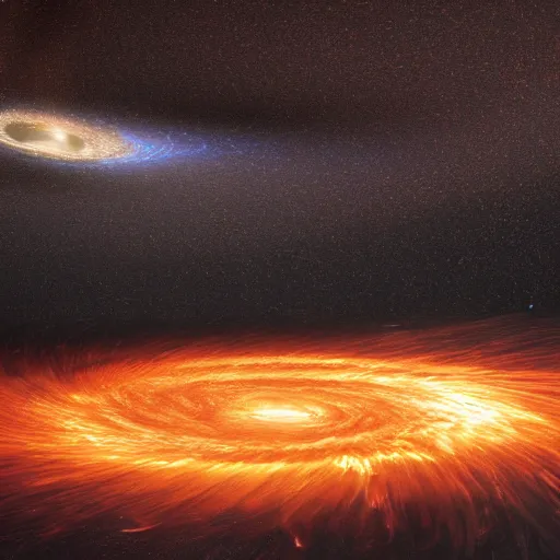 Image similar to gravitational galactic maelstrom, fire, vray