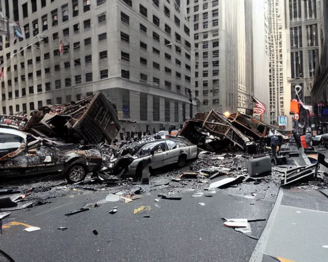 Prompt: wall street explosion, breaking news, photograph