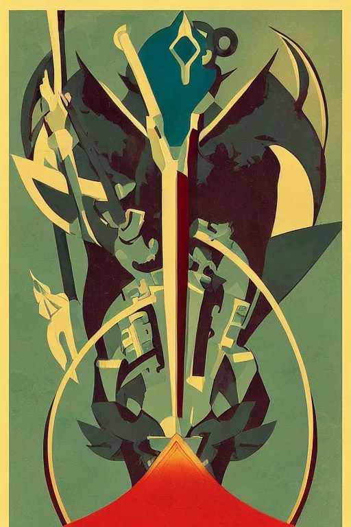 Prompt: Art Deco poster illustration of Hyrule from The Legend of Zelda, full shot