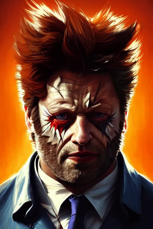 Image similar to Boris Johnson as Wolverine, portrait, X man costume, highly detailed, digital painting, artstation, concept art, smooth, sharp focus, illustration, cinematic lighting, art by artgerm and greg rutkowski and alphonse mucha