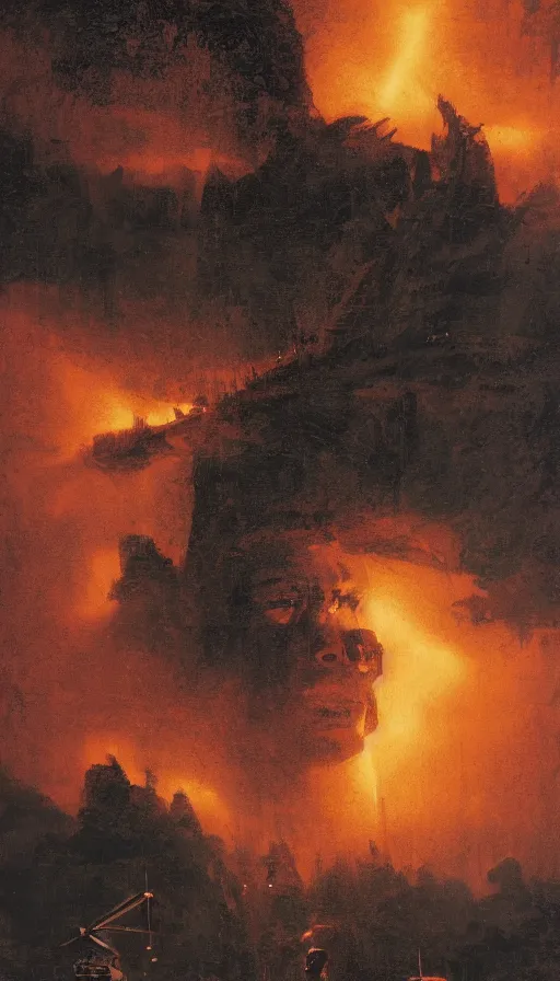 Image similar to jeff bezos'face close up on the apocalypse now poster, red sunset, snake river in the jungle, black helicopters, air brush, oil paint, radiant light, caustics, heroic, bright iridescent light, by gaston bussiere, by bayard wu, by greg rutkowski, by maxim verehin