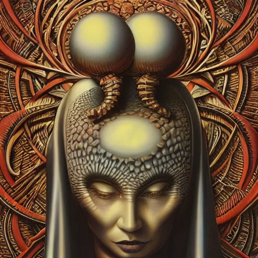 Image similar to mother of pearl by jacek yerka, alex gray, zdzisław beksiński, dariusz zawadzki, vladimir kush, jeffrey smith and h.r. giger, oil on canvas, 8k highly professionally detailed, trending on artstation