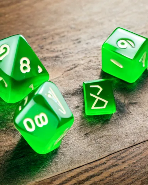 Image similar to a green translucent dice over a wooden desk, touched by a ray of sun dslr photo