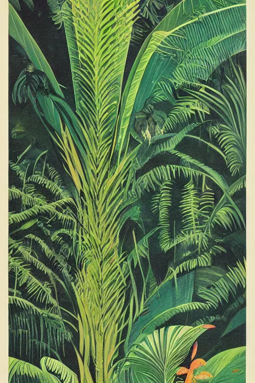 Image similar to New Zealand subtropical rainforest poster designed by Emmet McBain, 1960s