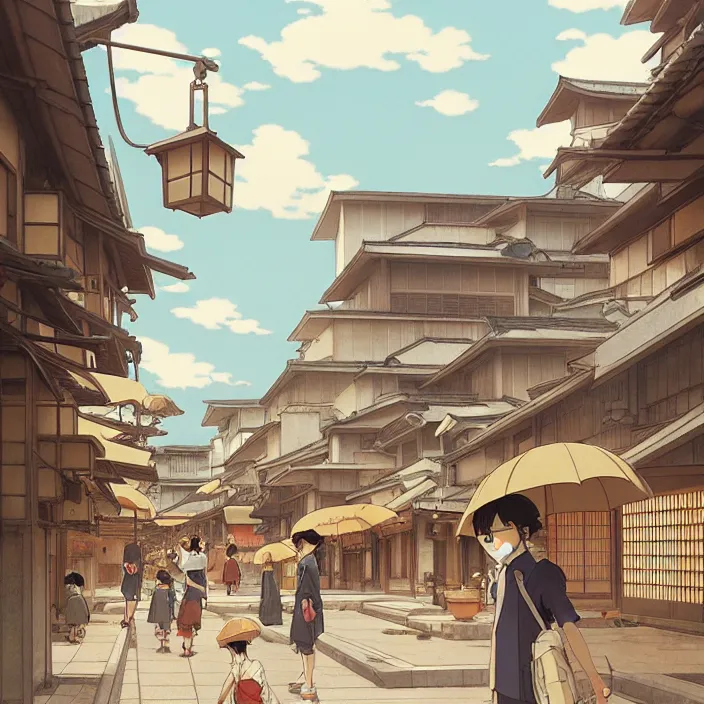 Image similar to empty japanese city, summer, in the style of studio ghibli, j. c. leyendecker, greg rutkowski, artem