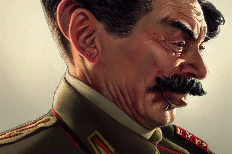 Prompt: angry realistic josef stalin in front of computer trading bitcoin, portrait, highly detailed, hyperrealistic, digital painting, artstation, concept art, smooth, sharp focus, illustration, cinematic lighting, art by artgerm and greg rutkowski and alphonse mucha