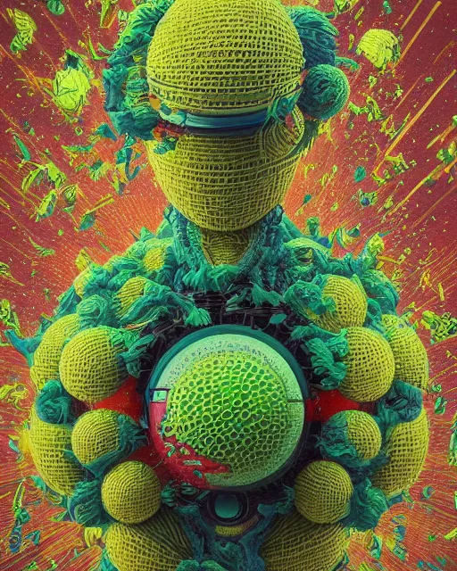 Image similar to portrait of Tennis Ball Monster intricate abstract. intricate artwork. by Tooth Wu, wlop, beeple, dan mumford. mulholland drive by david lynch, dune by david lynch, octane render, trending on artstation, greg rutkowski very coherent symmetrical artwork. cinematic, hyper realism, high detail, octane render, 8k, iridescent accents