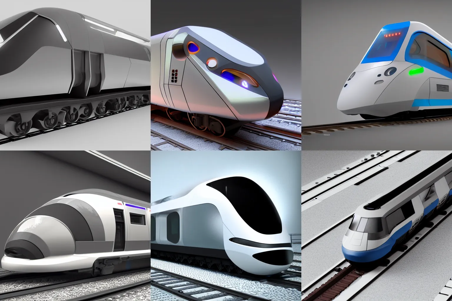 Prompt: futuristic train on laser tracks designed by Apple white on grey studio lightening octane render