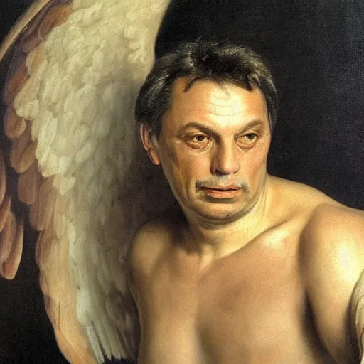 Image similar to a portrait of viktor orban in the style of The Fallen Angel (1847) painting by Alexandre Cabanel