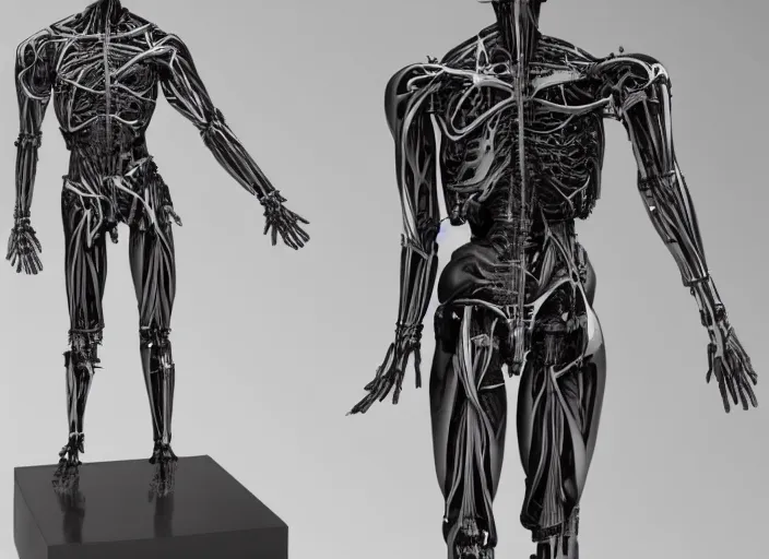 Image similar to a sculpture of full body anatomical cyborg