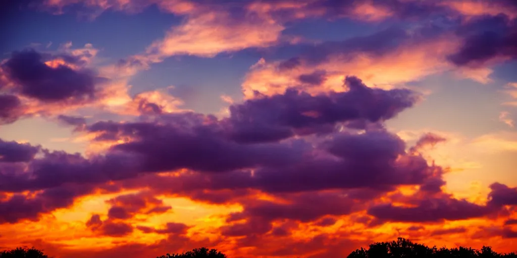 Image similar to realistic sunset with clouds, hyperrealistic, photograph, 35mm, sharp focus