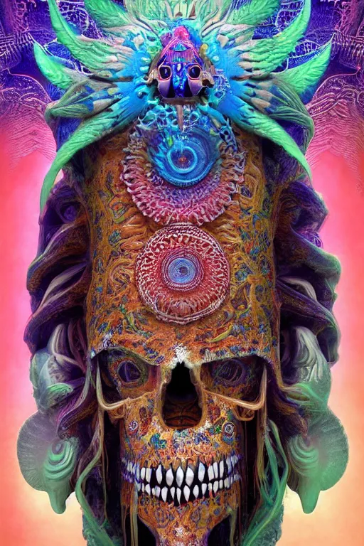 Prompt: 3 d goddess fractal close - up frontal portrait with ram indian flag skull. beautiful intricately detailed indian fractal mask. betta fish, jellyfish fractal, bio, india luminescent, plasma, ice, water, wind, creature, mandelbulb, fractal, artwork by tooth wu and wlop and beeple and greg rutkowski