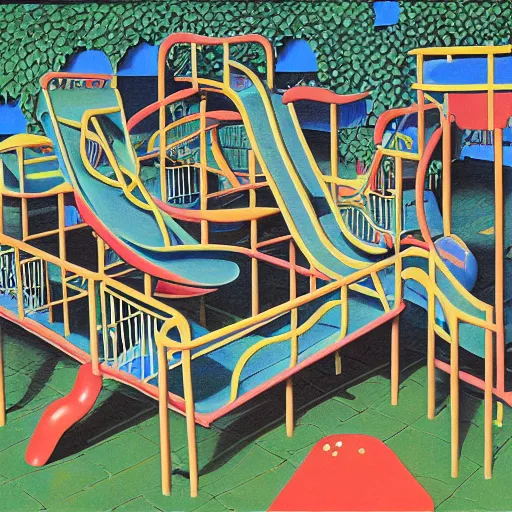 Prompt: MC Escher painting of a playground