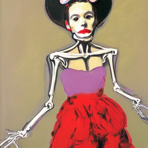 Image similar to portrait painting young woman skeleton, minnie mouse , comic book, elegant, highly detailed, painted by Singer Sargent and David Hockney