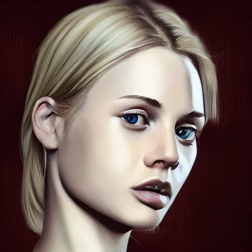 Image similar to portrait of blond girl who look like actor michael pitt realistic digital painting melancholic vibe