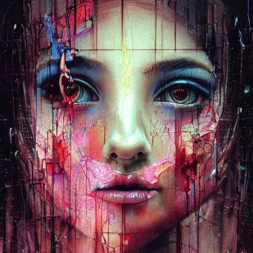 Image similar to portrait of virgin mary, cameras, melting ,8k,by tristan eaton,Stanley Artgermm,Tom Bagshaw,Greg Rutkowski,Carne Griffiths, Ayami Kojima, Beksinski, Giger,trending on DeviantArt,face enhance,hyper detailed,minimalist,cybernetic, android, blade runner,full of colour