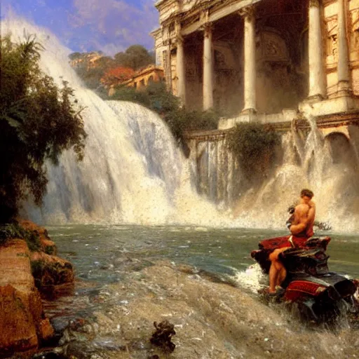 Image similar to waterfall flooding an entire city of rome. highly detailed painting by gaston bussiere, craig mullins, j. c. leyendecker