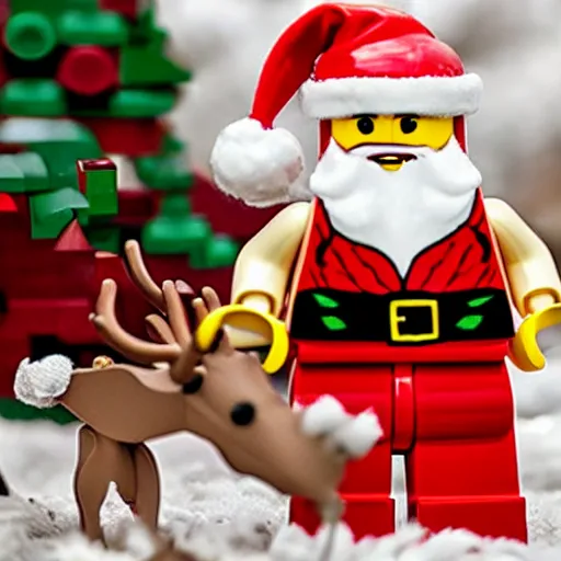 Image similar to LEGO Santa claus with flying reindeer