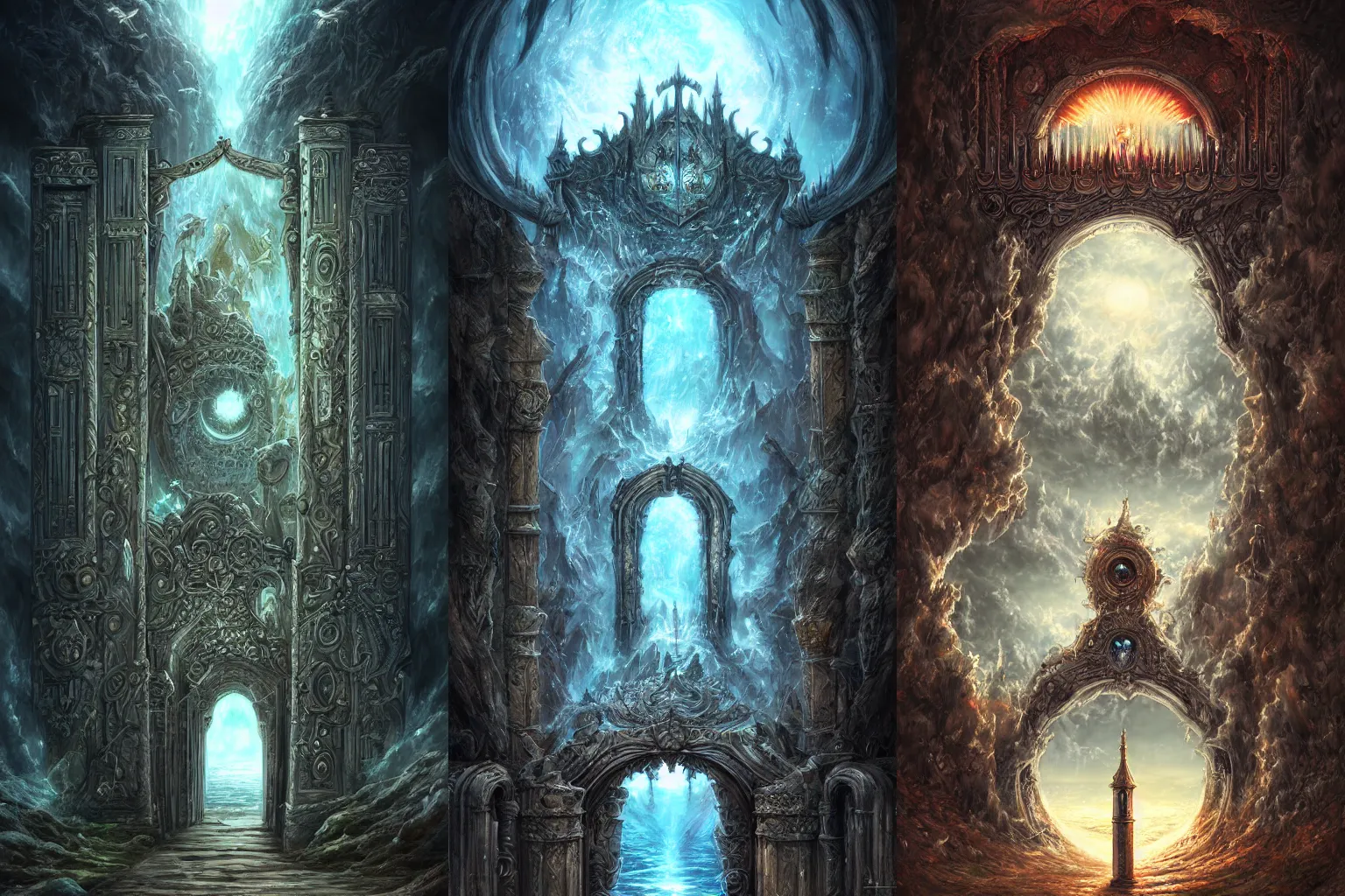 Prompt: The gate to the eternal kingdom of eyes, fantasy, digital art, HD, detailed.