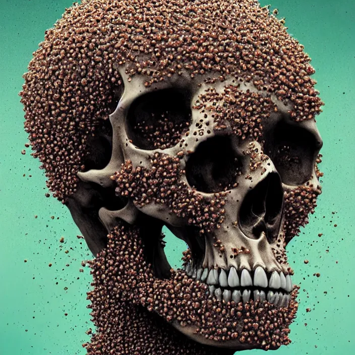 Image similar to portrait of a melting skull. covered in ants. intricate abstract. intricate artwork. nightmare fuel. by Tooth Wu, wlop, beeple, dan mumford. octane render, trending on artstation, greg rutkowski very coherent symmetrical artwork. cinematic, hyper realism, high detail, octane render, 8k, iridescent accents