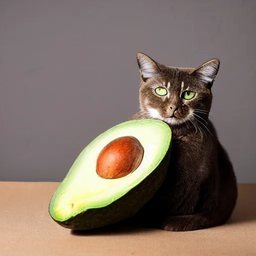 Image similar to studio photo of an avocado cat, a cat that looks like an avocado