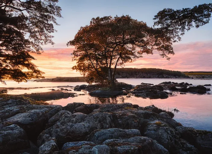 Image similar to photograph of alvaret on the swedish island of oland, morning light, landscape photography, award winning, canon, soft lighting, sony, nikon, 4 k, hd