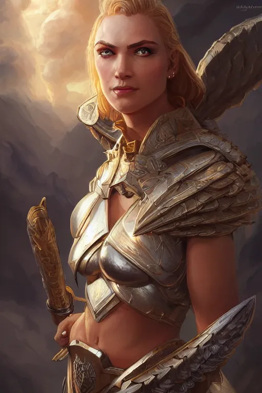 Image similar to amazon valkyrie athena, d & d, fantasy, portrait, highly detailed, headshot, digital painting, trending on artstation, concept art, sharp focus, illustration, art by artgerm and greg rutkowski and magali villeneuve