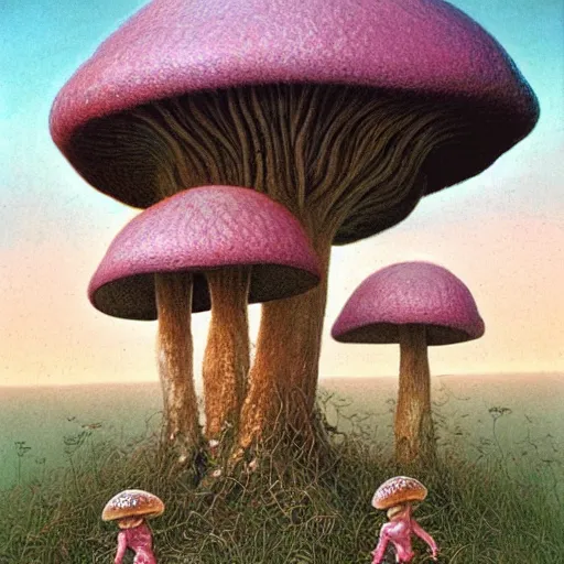 Image similar to woman commands little mushroom soldiers, by wayne barlowe