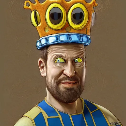 Image similar to spongebob as a king on a thrown wearing a crown, closeup portrait art by donato giancola and greg rutkowski, digital art, trending on artstation, symmetry!!