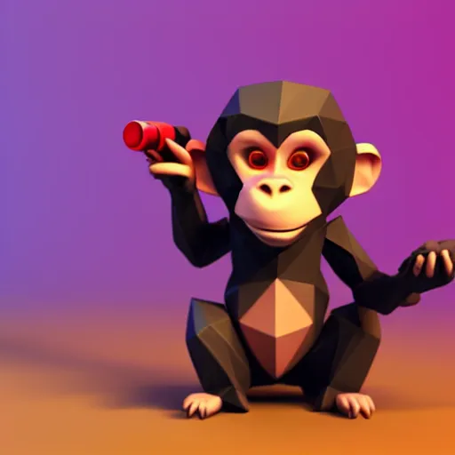 Image similar to an isometric cute 3 d low - poly render of a monkey playing with a sony walkman, soft lighting, unreal engine 5