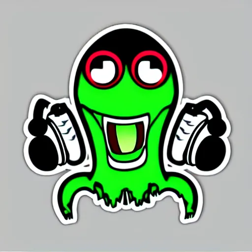 Prompt: Pop Wonder NFT - Alien Bog Friendly Monster Wearing Headphones, Sticker SVG Art