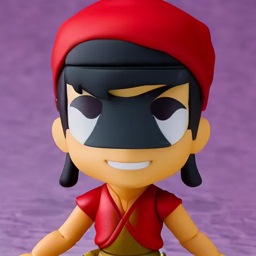 Image similar to pixar warrior aladdin as nendoroid, side view, 8 k hd dof, kodak film,