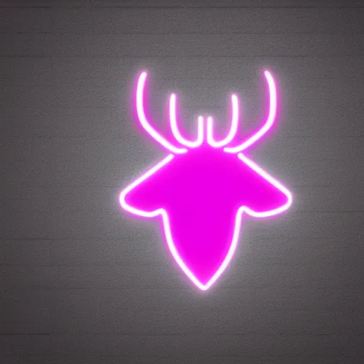 Image similar to logo for corporation that involves deer head, symmetrical, retro pink synthwave style, retro sci fi, neon lighting