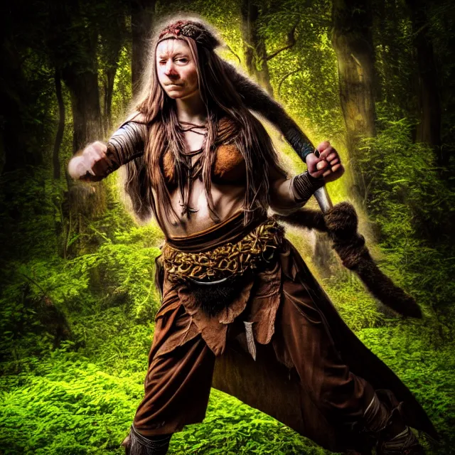 Image similar to photo of a female druid warrior with earth powers, highly detailed, 4 k, hdr, smooth, sharp focus, high resolution, award - winning photo