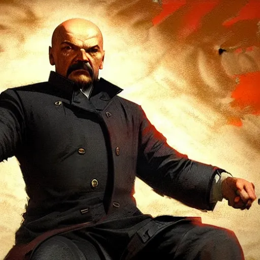 Image similar to lenin in mortal kombat mk 1 1 video game splash screen concept art very very detailed by hans dragan bibin thoma greg rutkowski ismail inceoglu