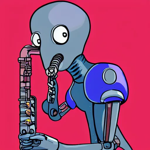 Prompt: cyberpunk robotic squidward playing clarinet, sharp lines, digital, artstation, colored in