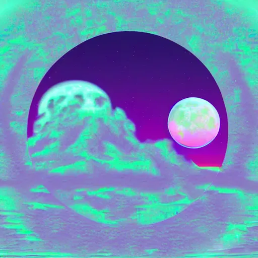 Prompt: moon of the great vaporwave sci fi civilizations