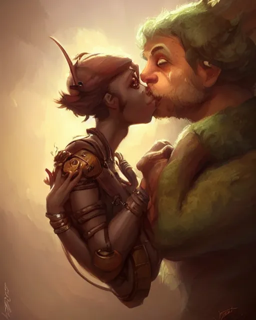 Prompt: cute little anthropomorphic idris alba kissing, cute and adorable, pretty, beautiful, dnd character art portrait, matte fantasy painting, deviantart artstation, by jason felix by steve argyle by tyler jacobson by peter mohrbacher