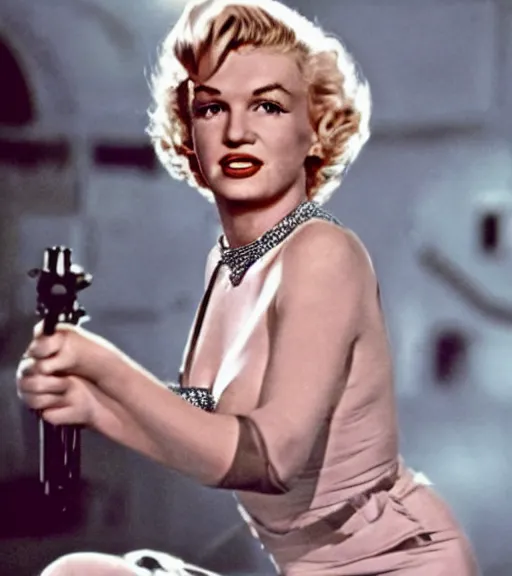 Image similar to a movie still of marlin monroe as princess leigha in the movie star wars