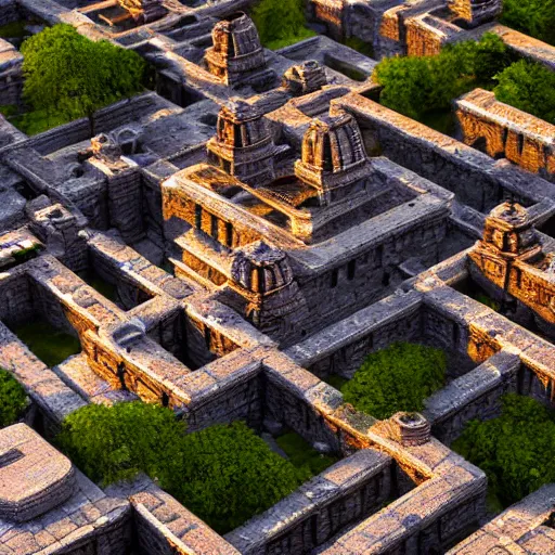 Image similar to dense aztec city, highly detailed, tilt shift, volumetric lighting concept art, octane render