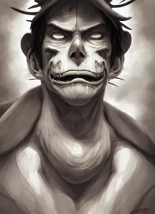 Image similar to a professional digital painting of luffy d monkey, beautiful bone structure, symmetrical facial features, intricate, elegant, concept art, sharp detail, focused, illustration, smooth render, art style by Mandy Jurgens and Ian Spriggs