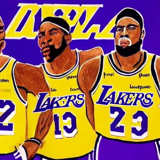 Prompt: the Los Angeles Lakers having the las supper, painting