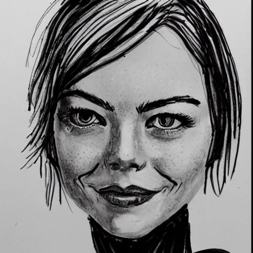 Prompt: childrens drawing of emma stone with owls,