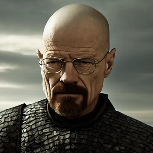 Image similar to walter white dresses like a knight from game of thrones, cinematic, highly - detailed, 8 k, hbo, game of thrones, realistic