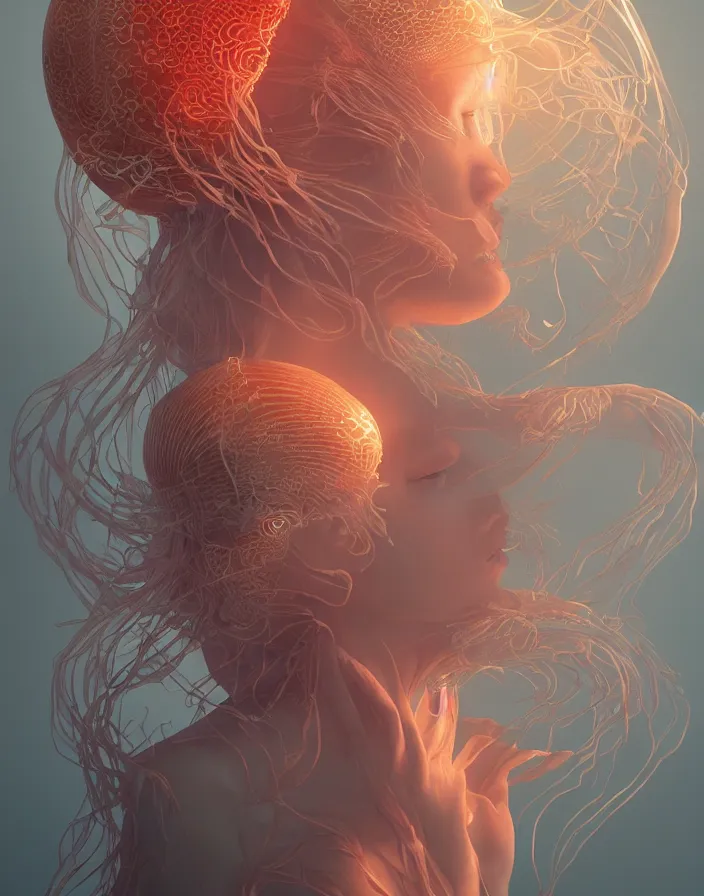 Image similar to goddess portrait. jellyfish phoenix head. intricate artwork by Tooth Wu and wlop and beeple. octane render, trending on artstation, greg rutkowski very coherent symmetrical artwork. cinematic, hyper realism, high detail, octane render, 8k