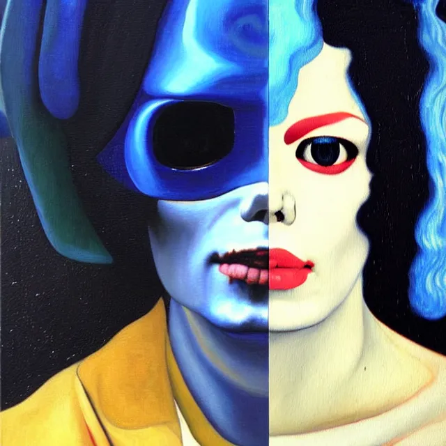 Image similar to a beautiful painting cyberpunk robot michael jackson face, by kelly mckernan guido reni jan vermeer brief biography van gogh edvard munch dana irving lawren harris realistic oil painting