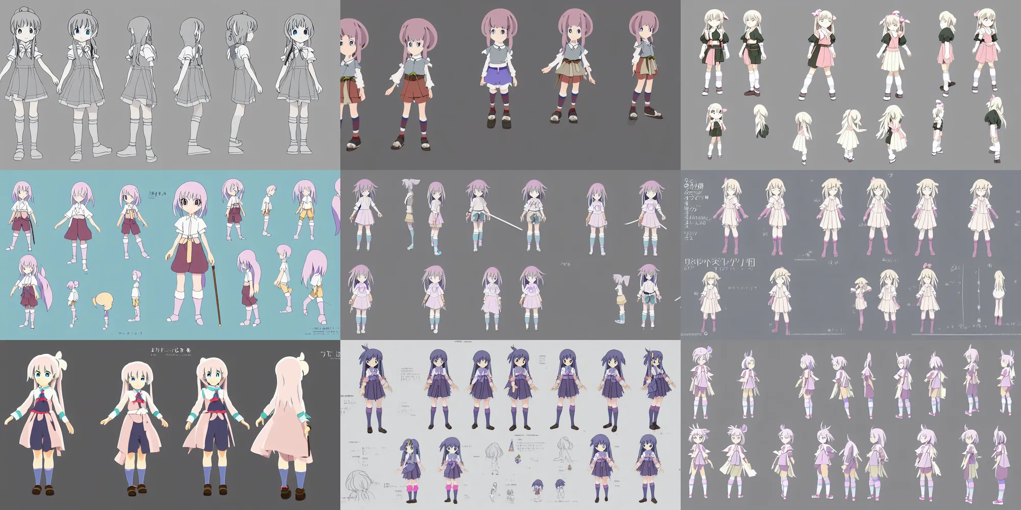 Prompt: a little girl character anime model sheet; a magical fantasy adventurer in the studio ghibli anime The Magical Prism; trending on artstation, setteidreams