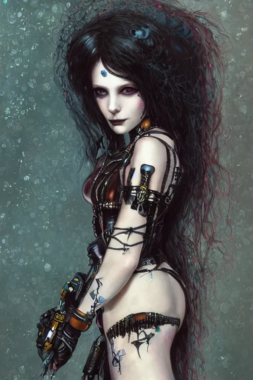 Prompt: beautiful young gothic maiden, cyberpunk, Warhammer 40000, highly detailed, artstation, illustration, art by Gustav Klimt
