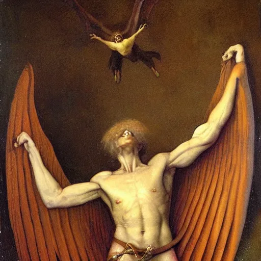 Prompt: a demonic eagle-eyed faun Jan Van eyck odd nerdrum dragan bibin john steuart curry